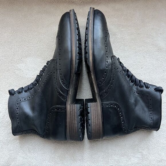 Blake McKay Black Leather Wingtip Ankle Boot Men 10.5 Classic Side Zip Lace Up - Picture 4 of 13